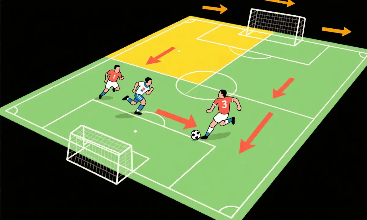 高压逼抢与快速转换进攻的动态示意：球员压迫线路与反击跑位